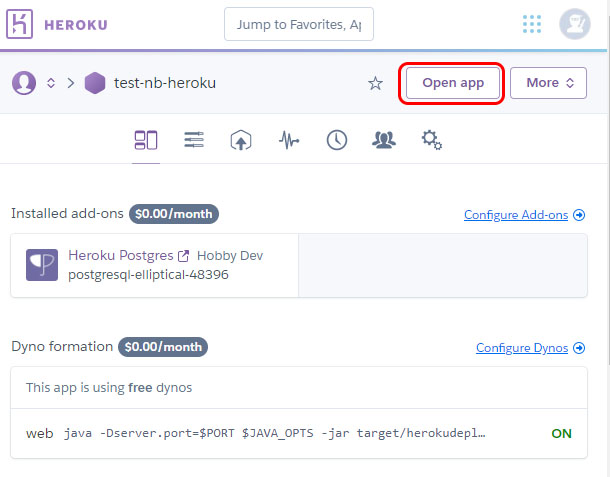 Host a SpringBoot app with database free on Heroku Launch Heroku app